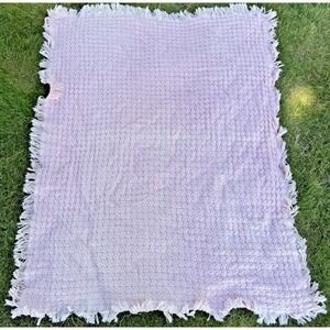 100% Cotton Crown Craft Pink Throw Blanket Cottagecore Made in USA 47"‎ x 60